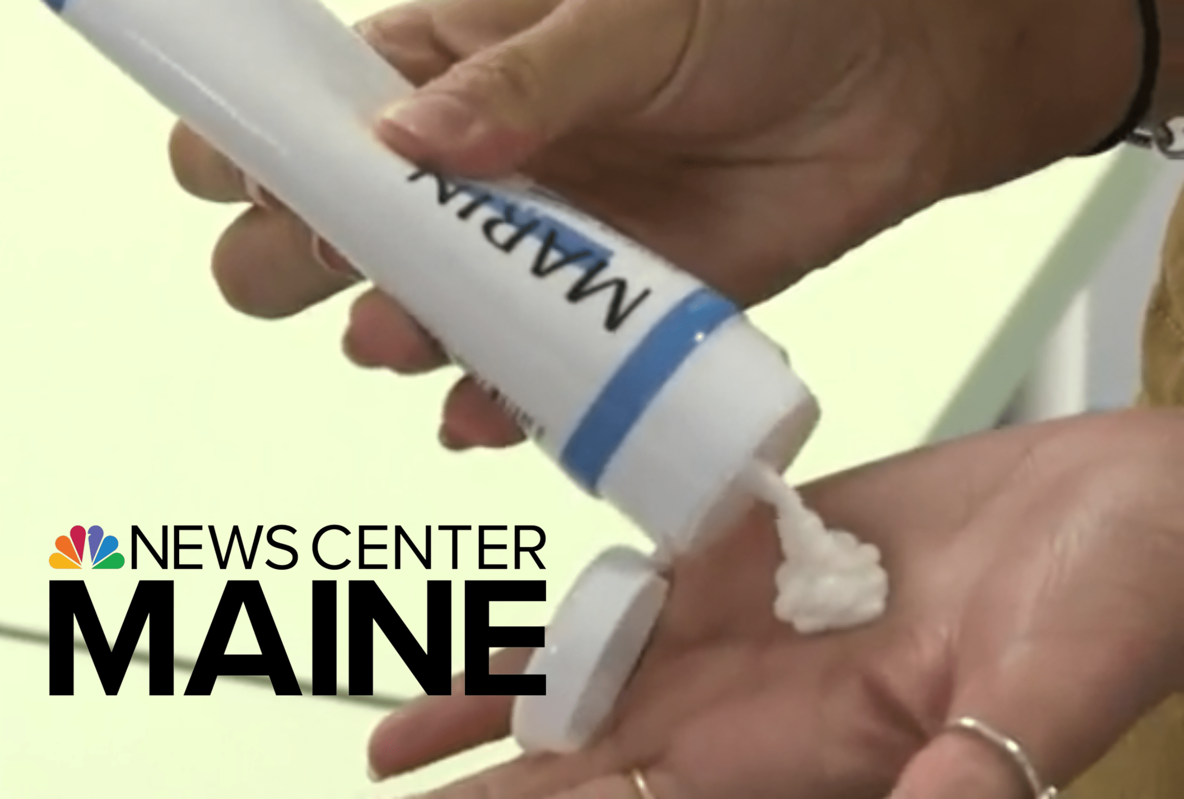Hands squeezing MARIN tube, cream dispensed into palm; NEWS CENTER MAINE logo visible