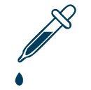 Simple blue icon of an eyedropper with a single droplet falling below it.