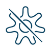 Blue icon of a sun with a diagonal slash through it, indicating no sunlight or UV protection.