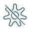 Blue icon of a sun with a diagonal slash through it, indicating no sunlight or UV protection.