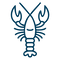 Blue line icon of a lobster