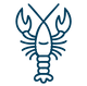 Blue line icon of a lobster