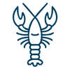Blue line icon of a lobster